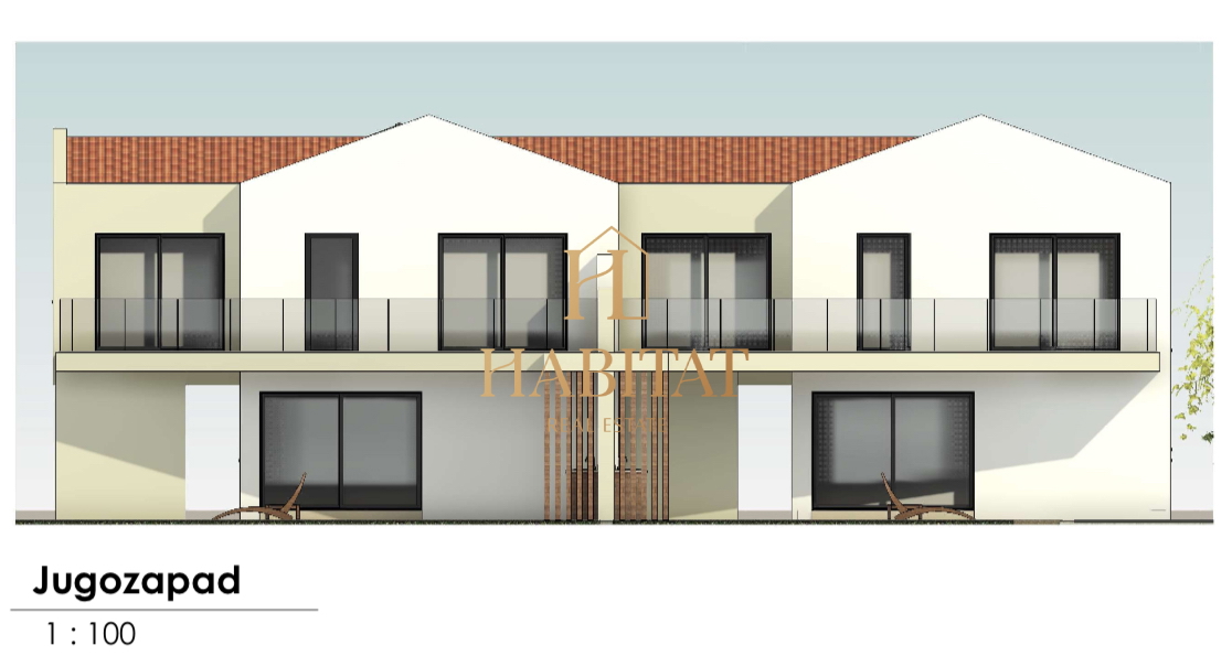 Istria, Umago, Lovrecica, terreno edificabile 745m2 vicino al mare, progetto duplex, vista sul mare aperto