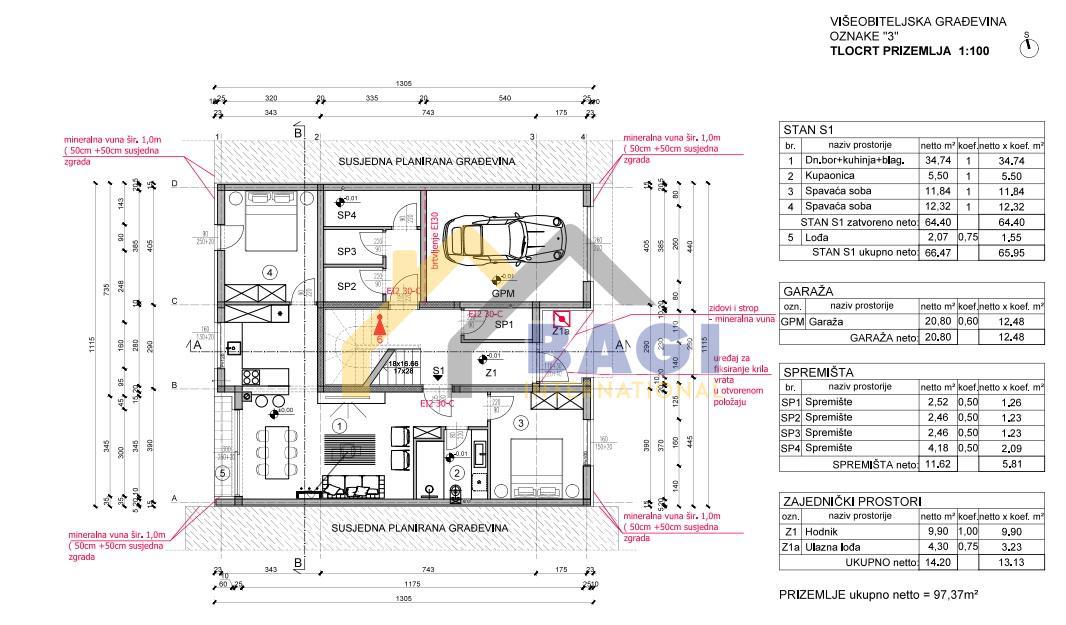 Appartamento 65,95m2-Giardino 77m2-due posti auto