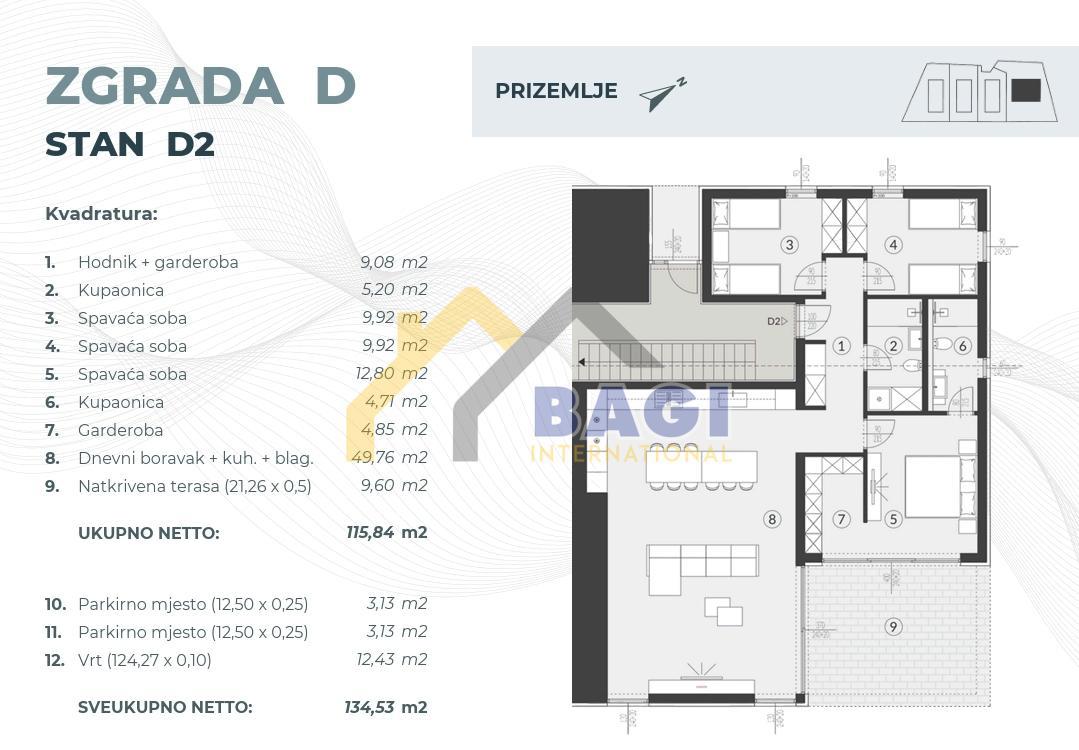 Nuova costruzione Fažana-Appartamento D2-134,53m2-Giardino-124m2-Due posti auto