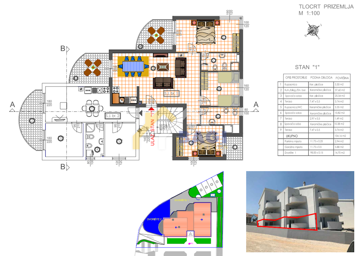 Appartamento Ljubač, Ražanac, 87,79m2