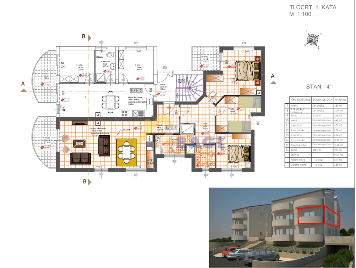 Appartamento Ljubač, Ražanac, 91,74m2