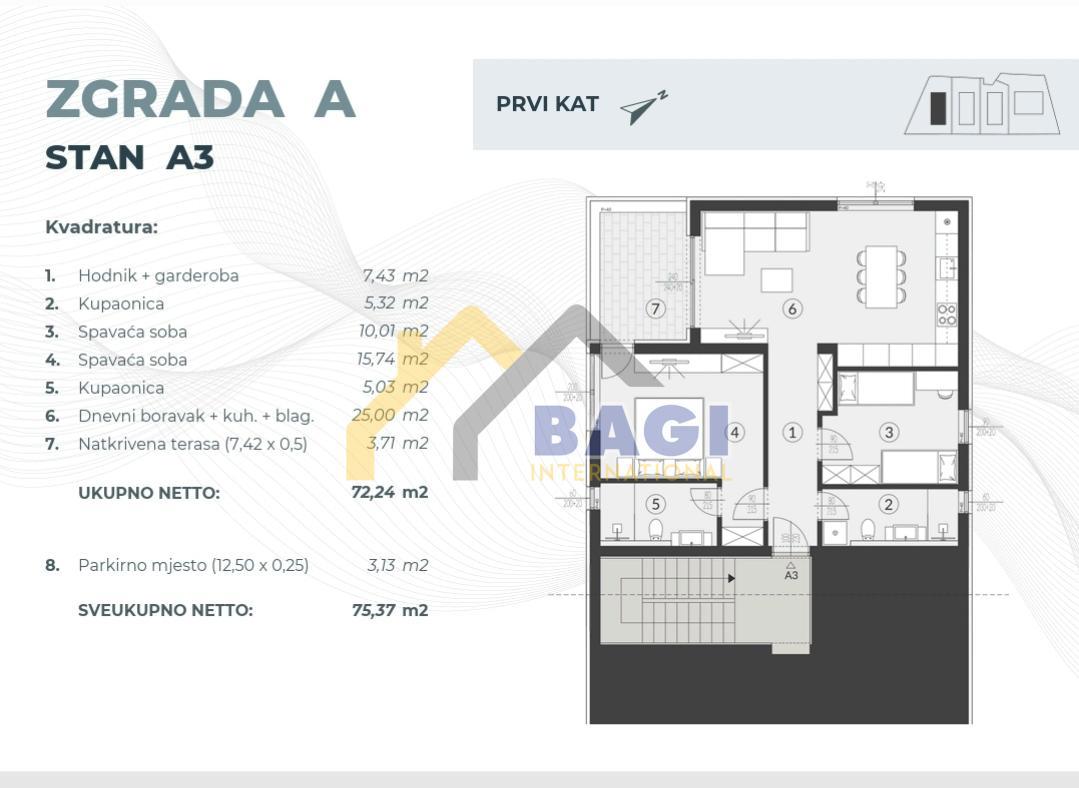 Vendita Fažana-Valbandon Nuova costruzione A3 Appartamento 72.24m2