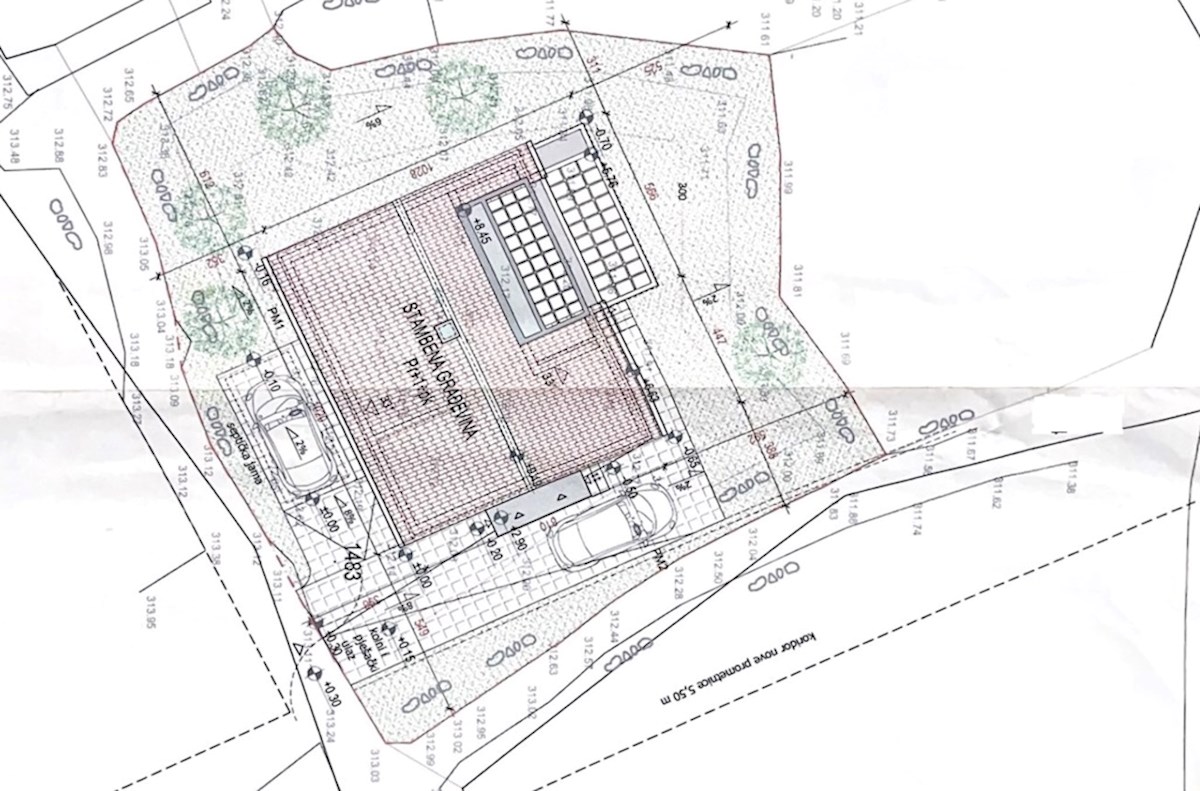 Terreno edificabile a Hvar con un progetto di costruzione presentato per l'approvazione