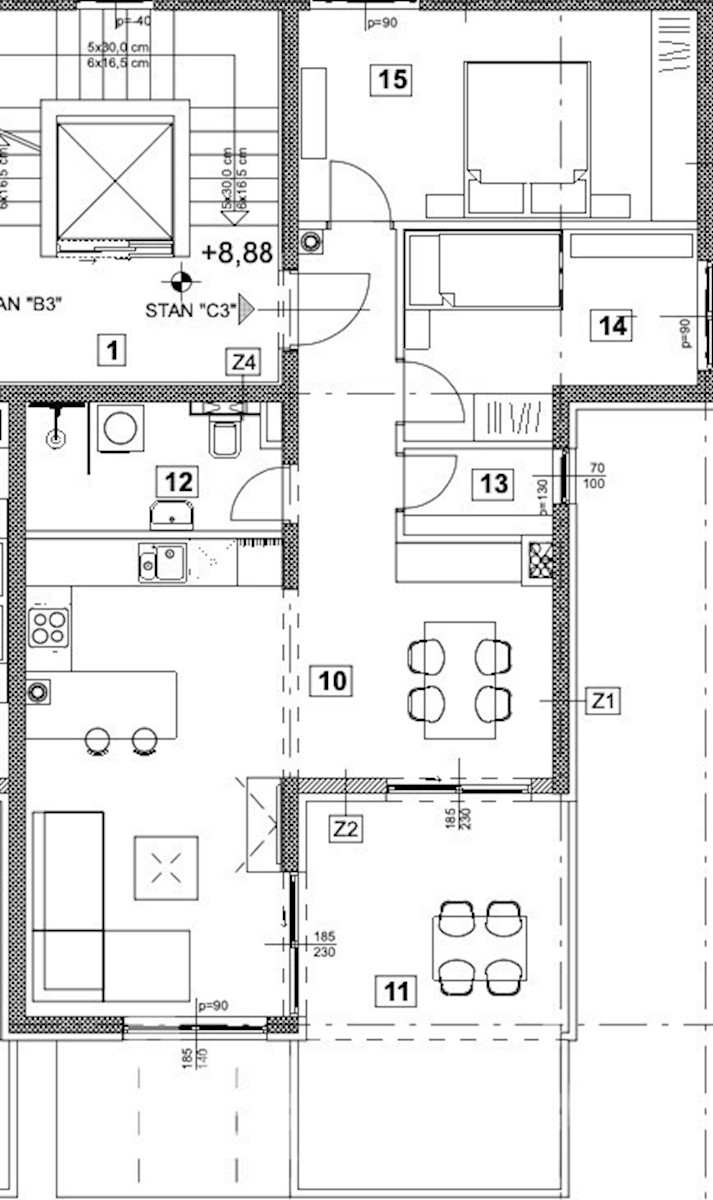 Vabriga, appartamento C3 al terzo piano, vista mare, nuova costruzione