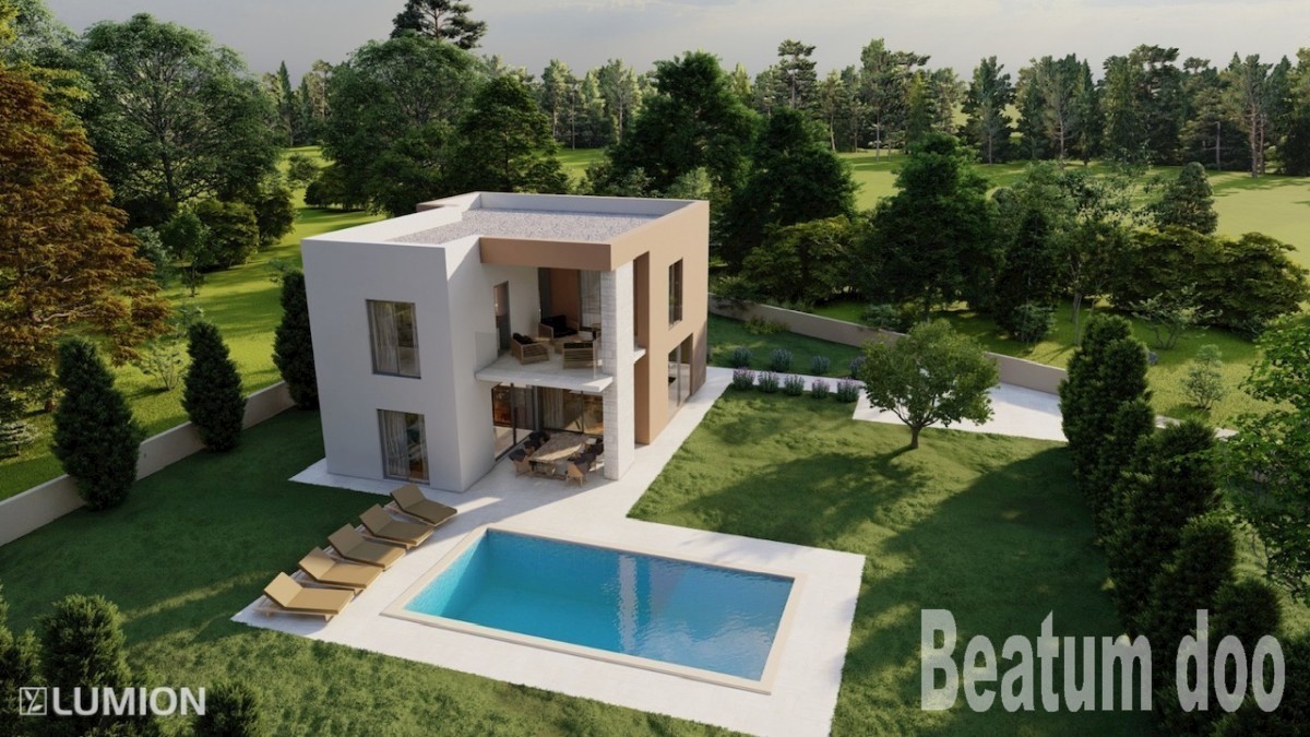 Piccola villa moderna con piscina a Kaštelir con vista sul mare