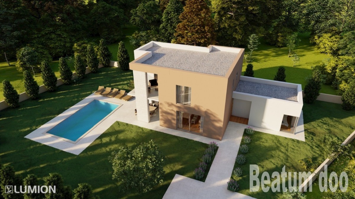 Piccola villa moderna con piscina a Kaštelir con vista sul mare