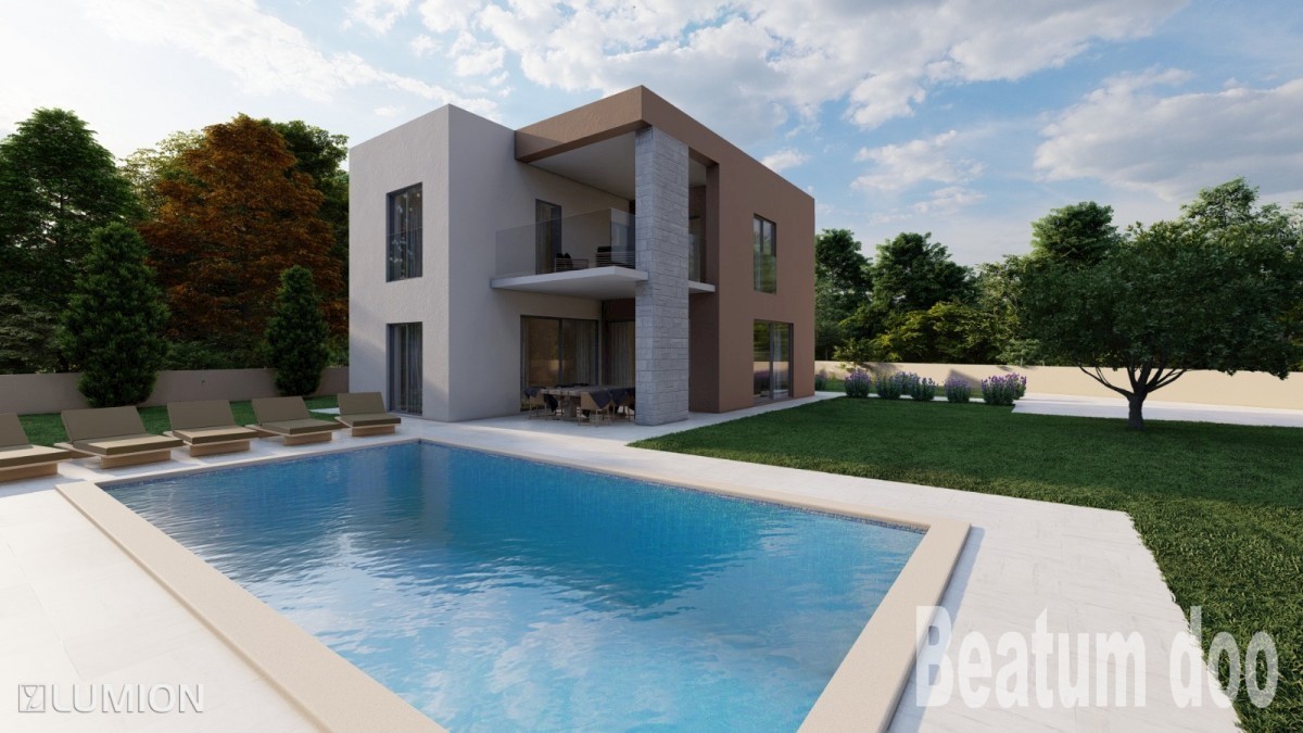 Piccola villa moderna con piscina a Kaštelir con vista sul mare