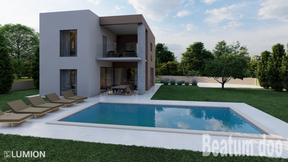 Piccola villa moderna con piscina a Kaštelir con vista sul mare