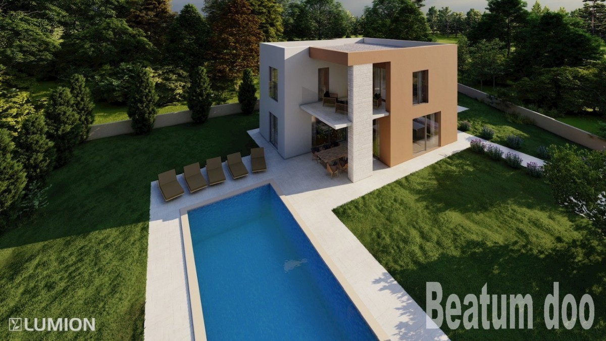 Piccola villa moderna con piscina a Kaštelir con vista sul mare