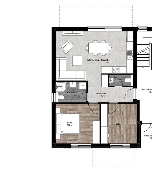 Un edificio con cinque unità residenziali, appartamento A al piano terra