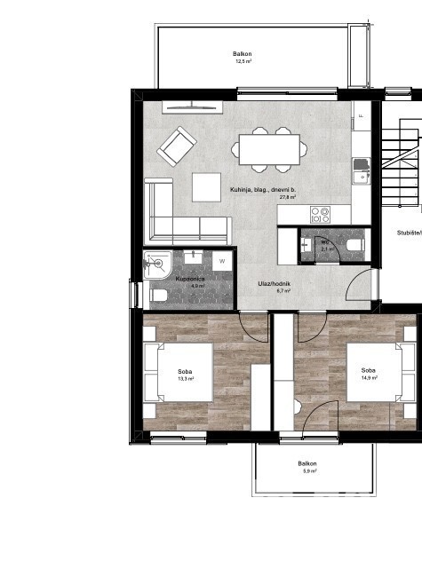 Un edificio con cinque unità residenziali, appartamento A al piano terra