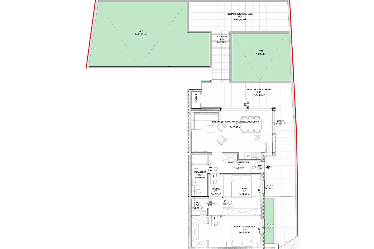 Appartamento con due camere da letto e ampio giardino