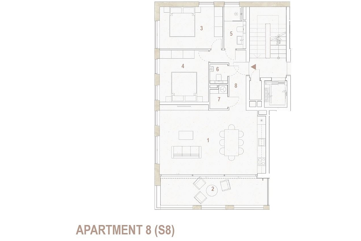 Attico con due camere da letto e vista mare