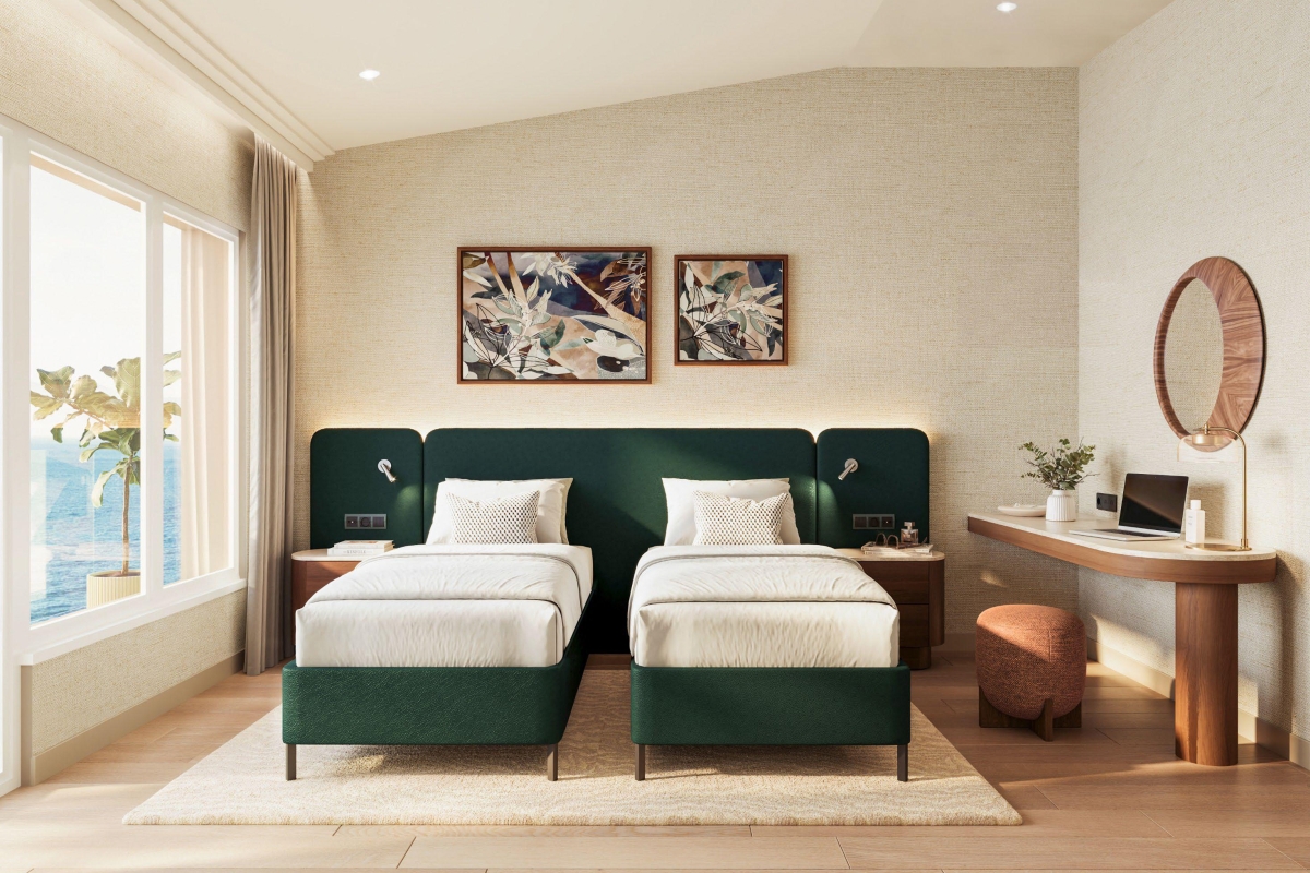 Lussuoso appartamento con due camere da letto al primo piano, seconda fila mare