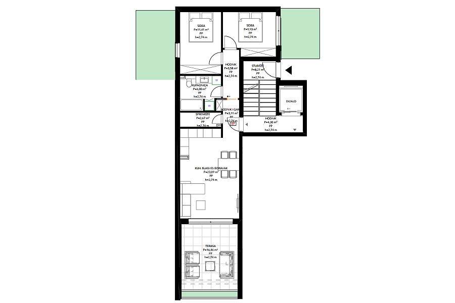 Appartamento con due camere da letto con vista mare