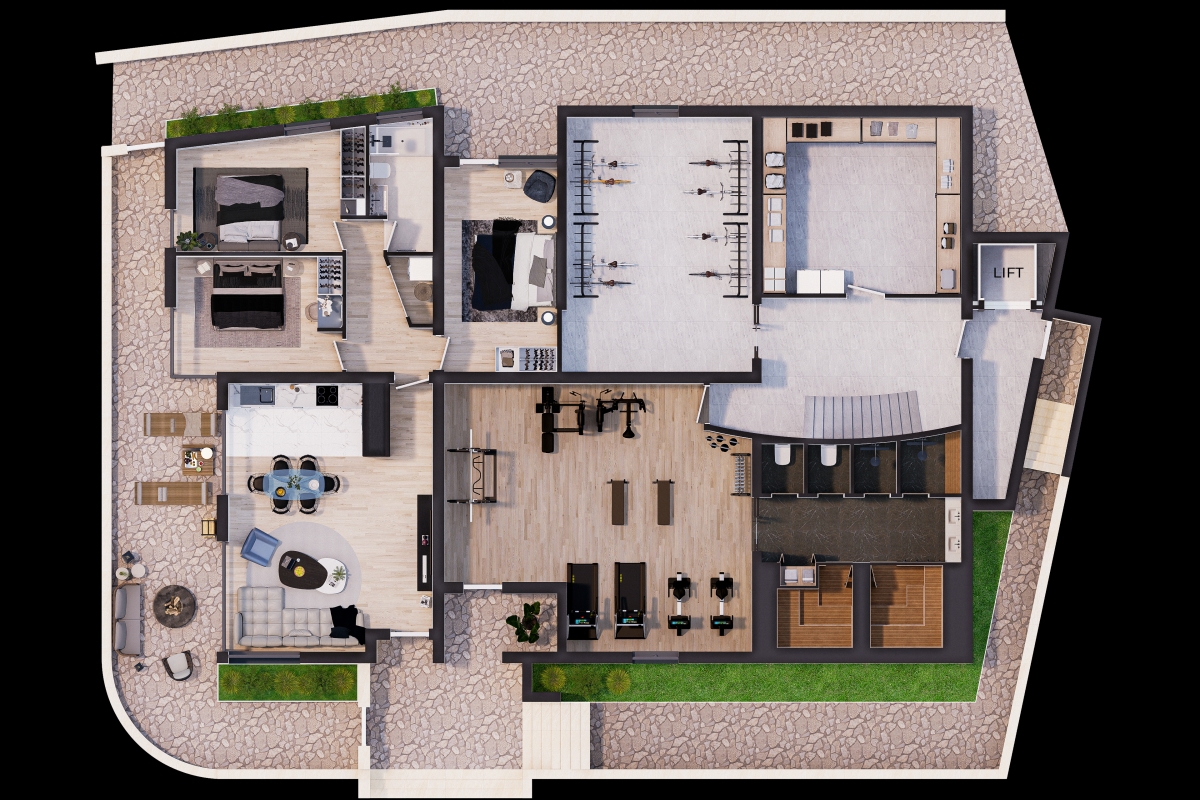 Appartamento con tre camere da letto e terrazza in un nuovo edificio in seconda fila sul mare