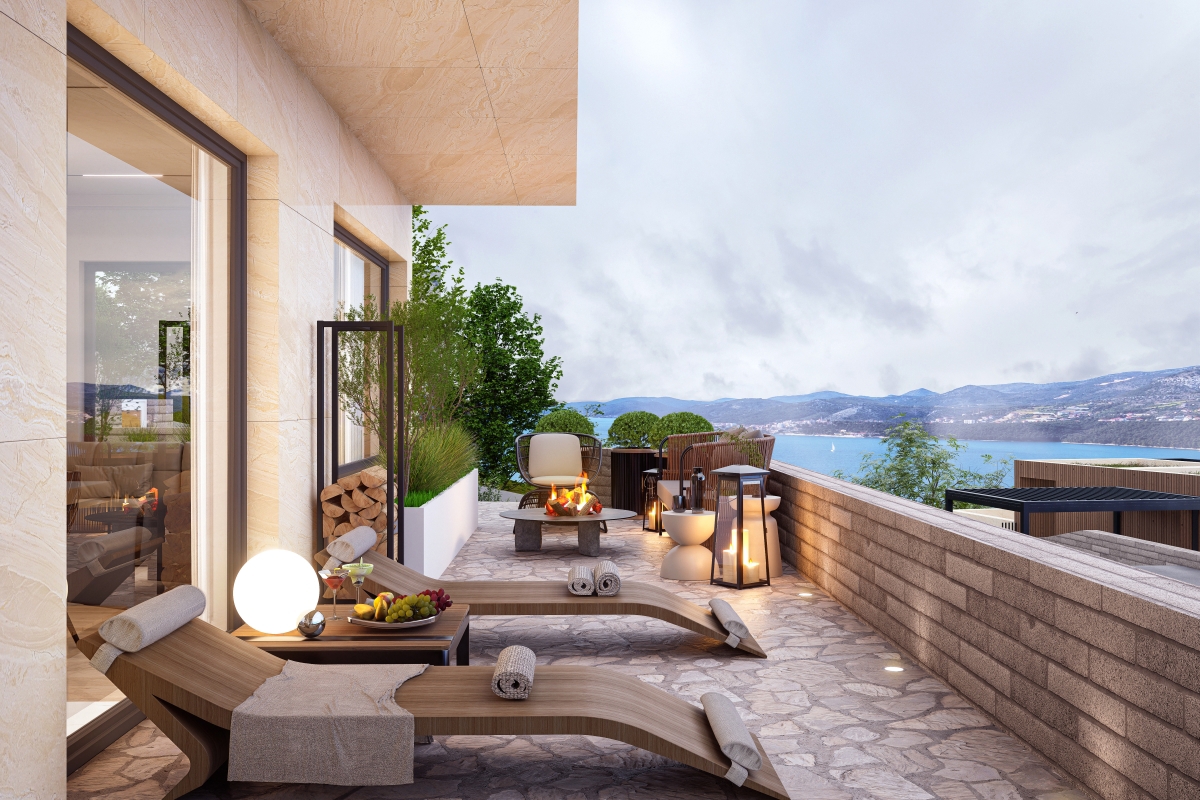 Appartamento con tre camere da letto e terrazza in un nuovo edificio in seconda fila sul mare