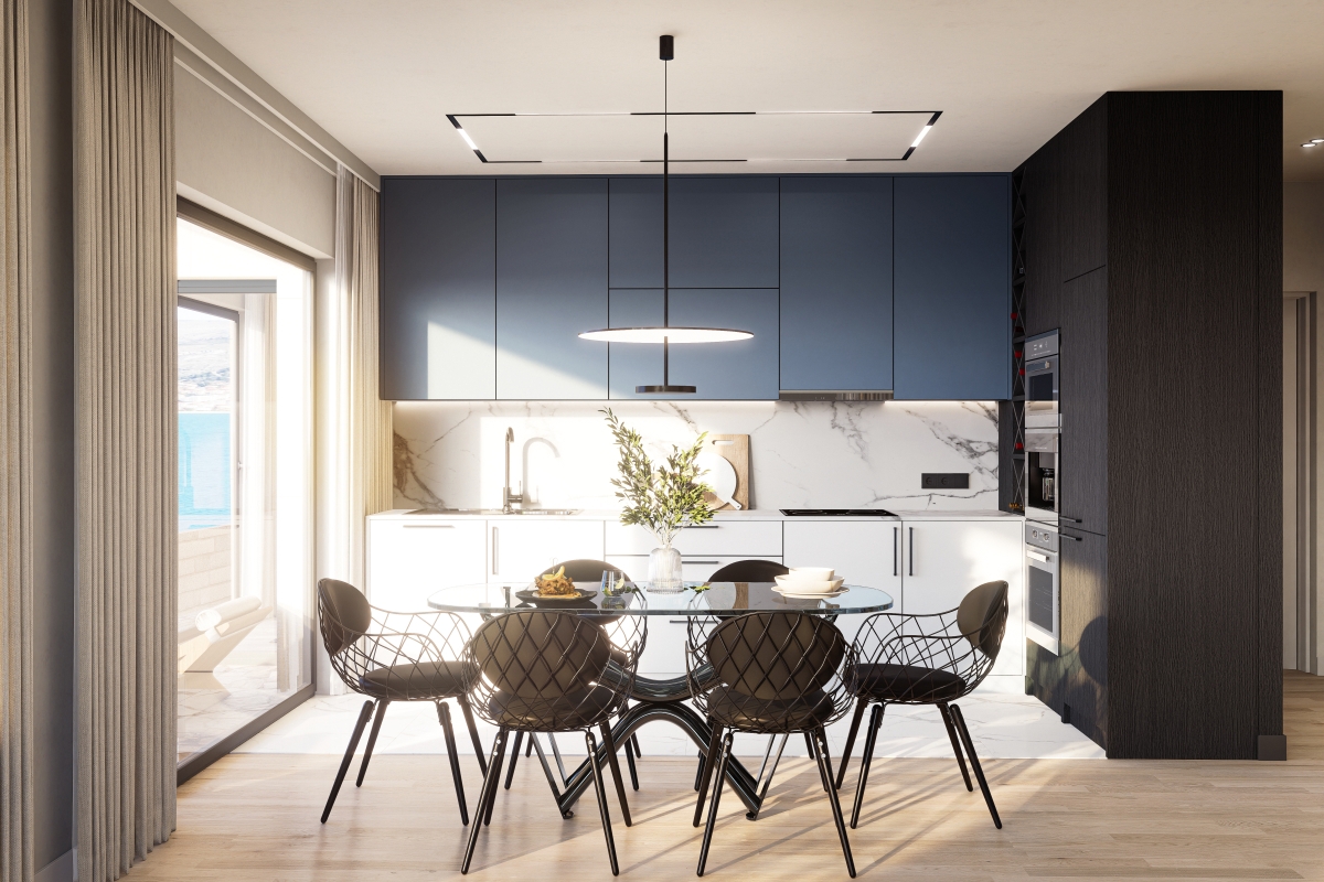 Appartamento con tre camere da letto e terrazza in un nuovo edificio in seconda fila sul mare