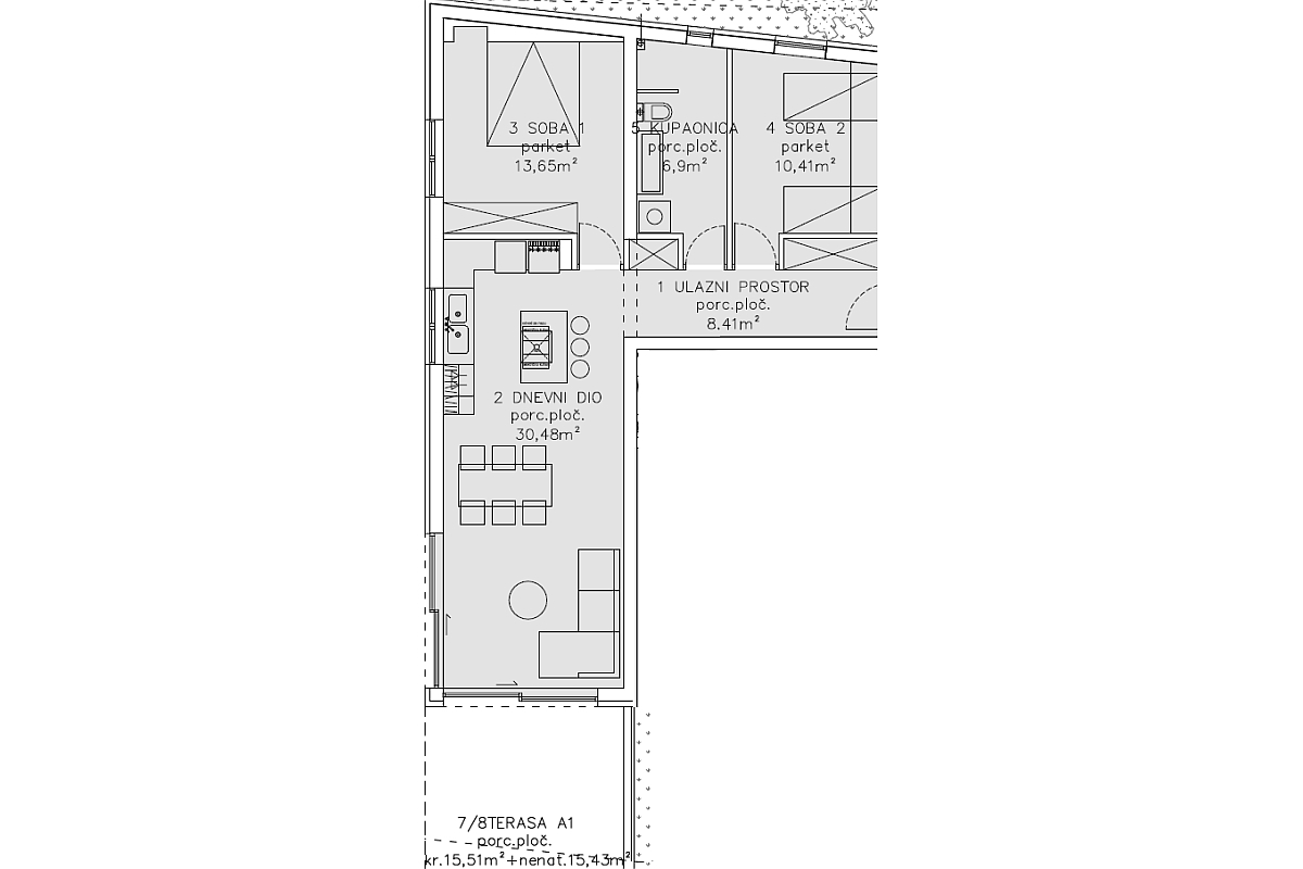 Appartamento con due camere da letto e vista mare
