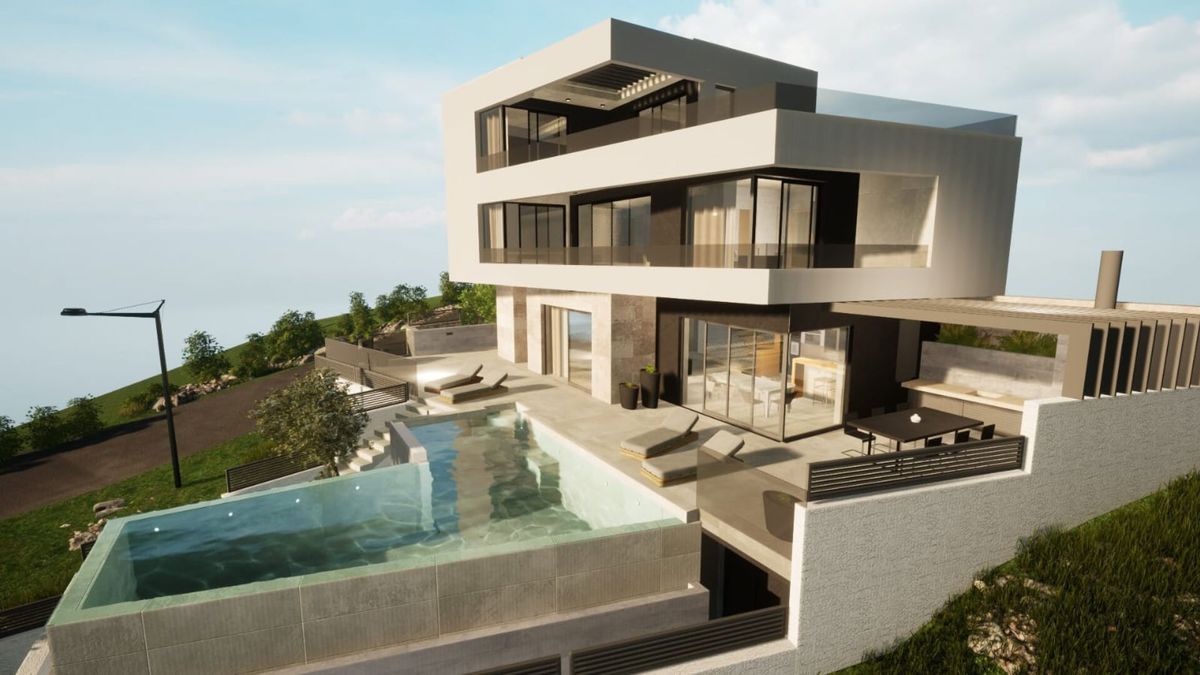 Villa moderna con vista mare