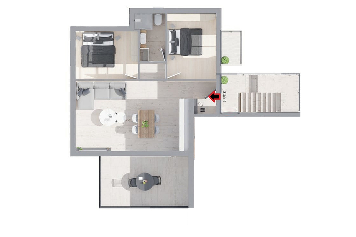 Attico con due camere da letto e terrazza sul tetto