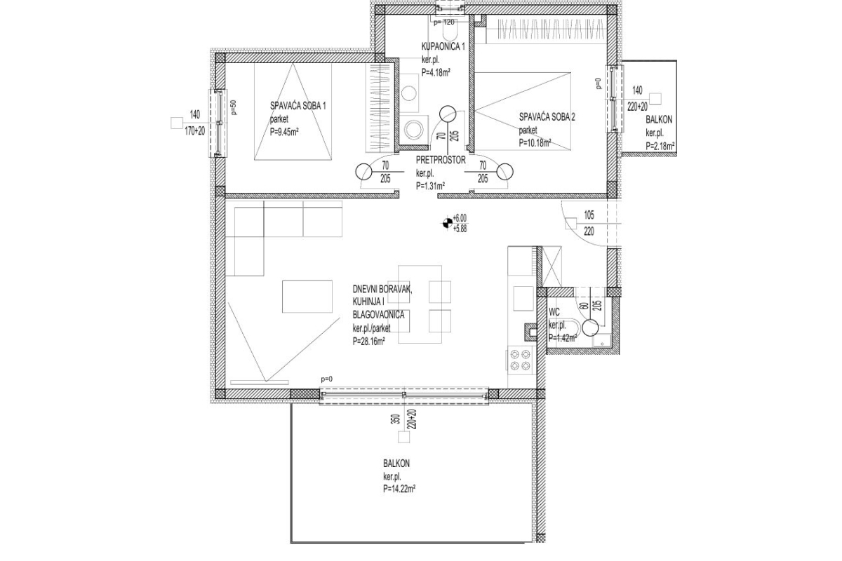 Attico con due camere da letto e terrazza sul tetto