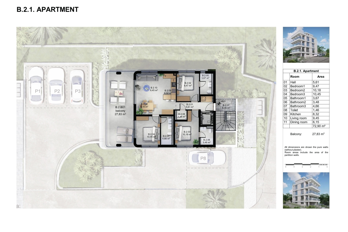 Appartamento con tre camere da letto in un edificio di nuova costruzione con vista mare