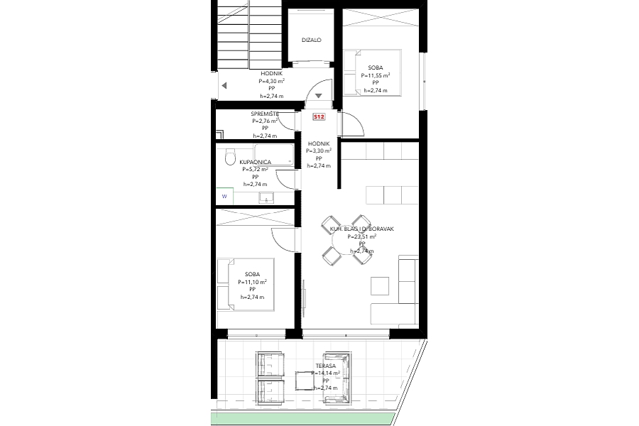 Moderno appartamento con due camere da letto con vista mare