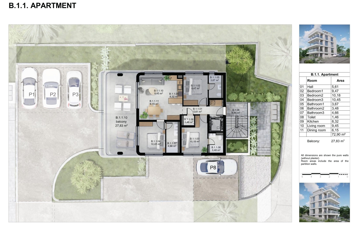 Appartamento con tre camere da letto in un edificio di nuova costruzione con vista mare