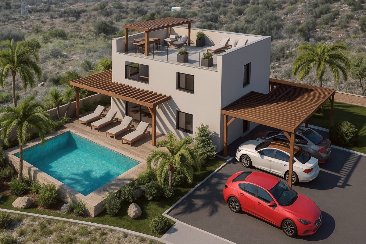 Una villa moderna in costruzione con vista mare