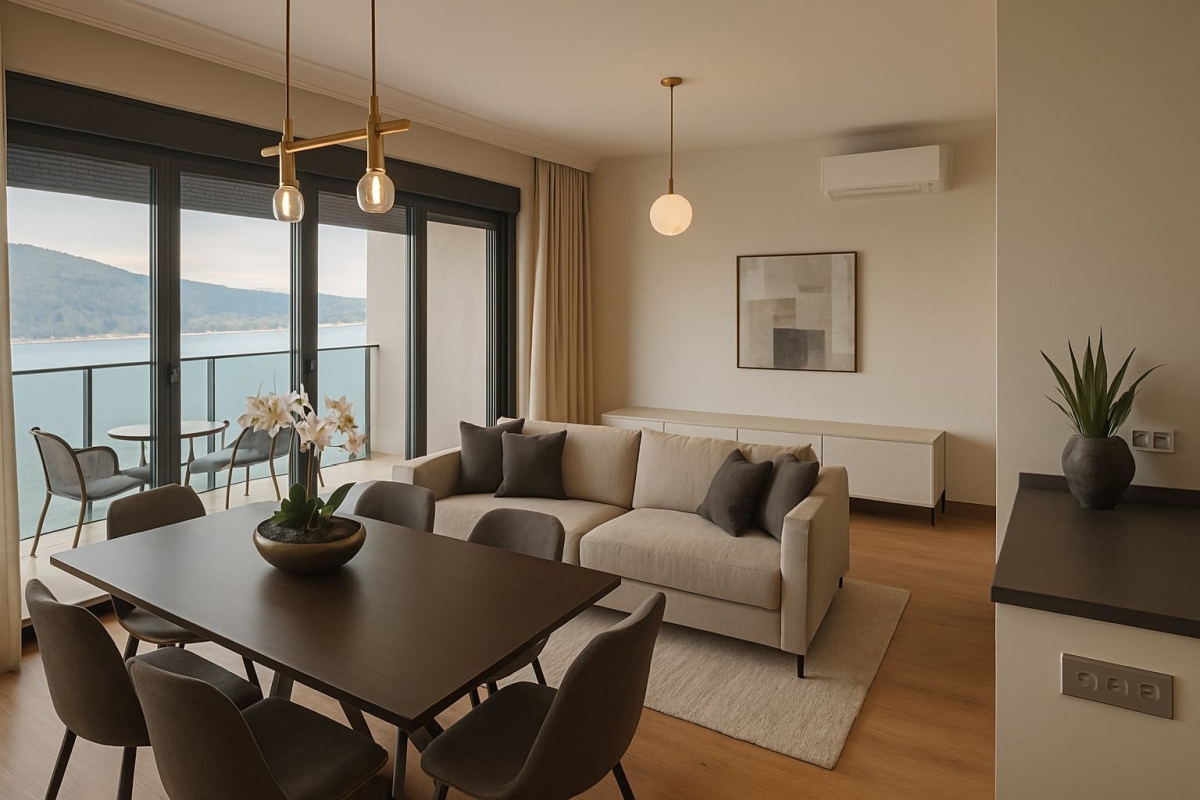 Una villa moderna in costruzione con vista mare