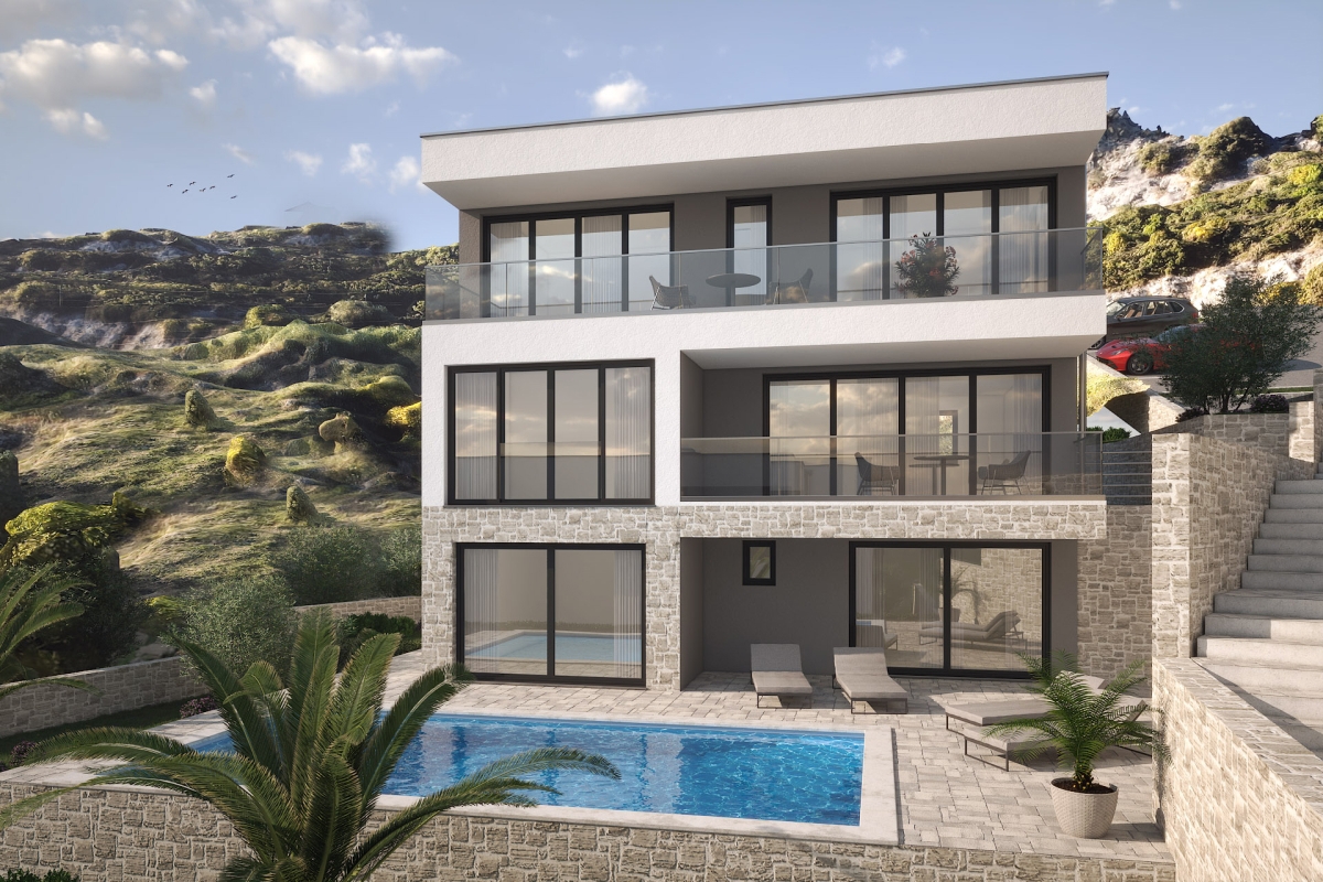Villa moderna con piscina e vista mare