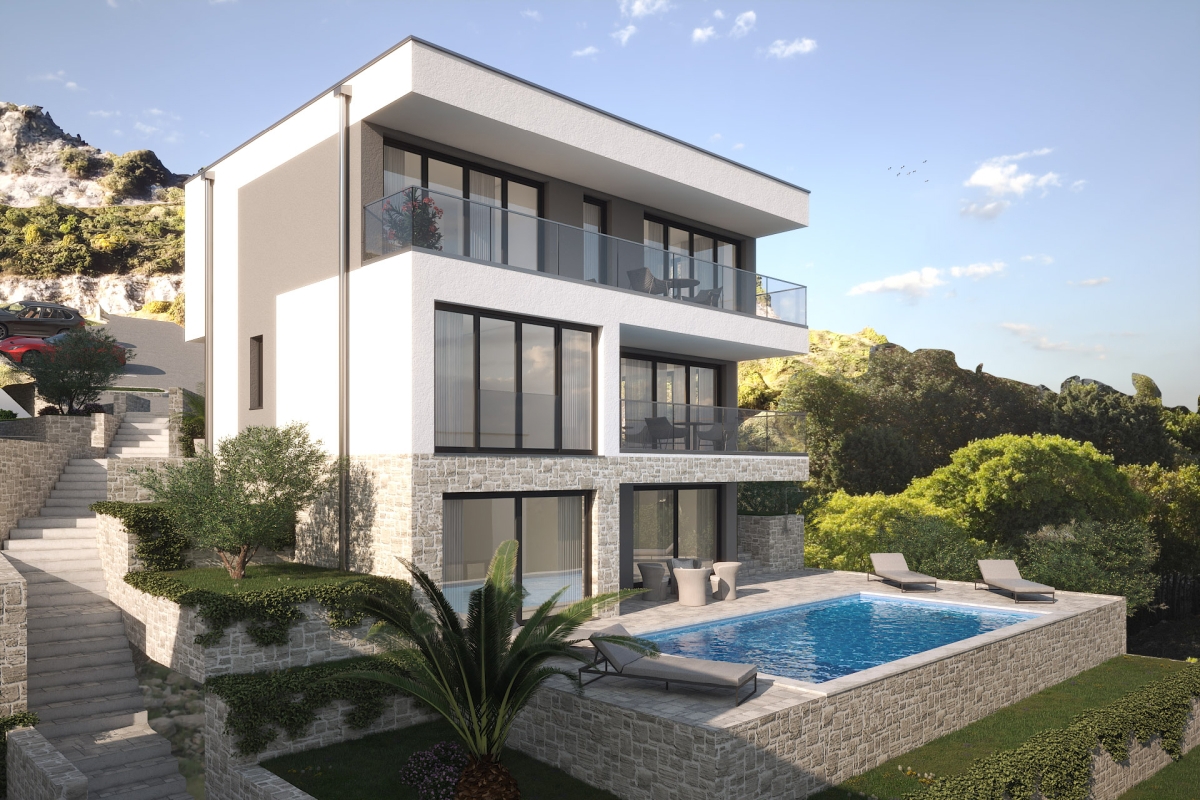 Villa moderna con piscina e vista mare