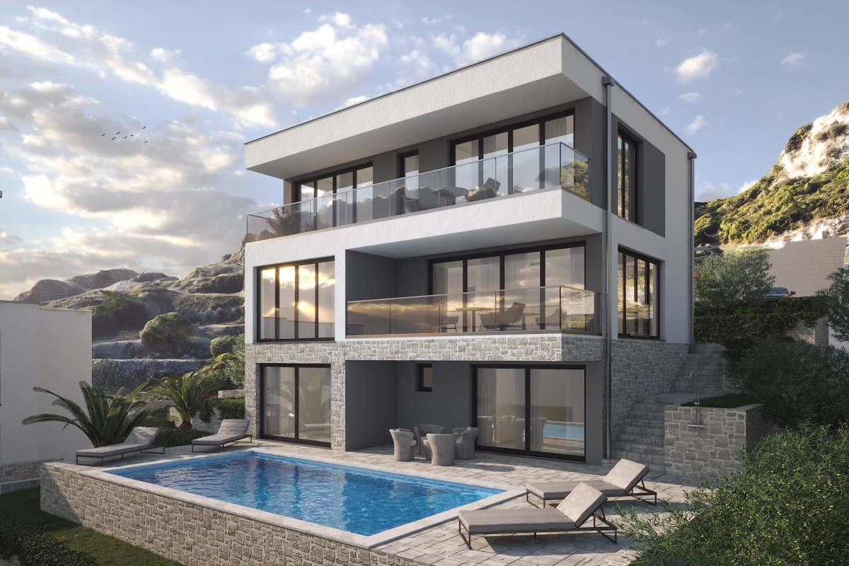 Villa moderna con piscina e vista mare