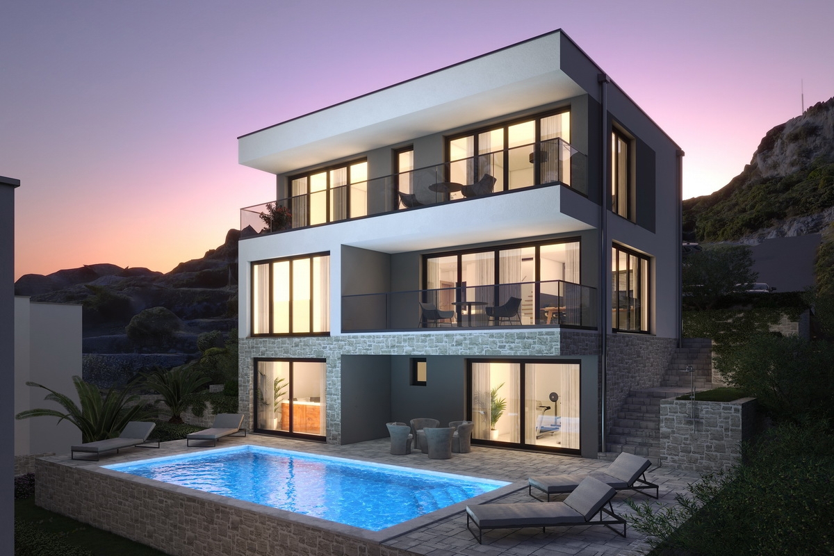 Villa moderna con piscina e vista mare