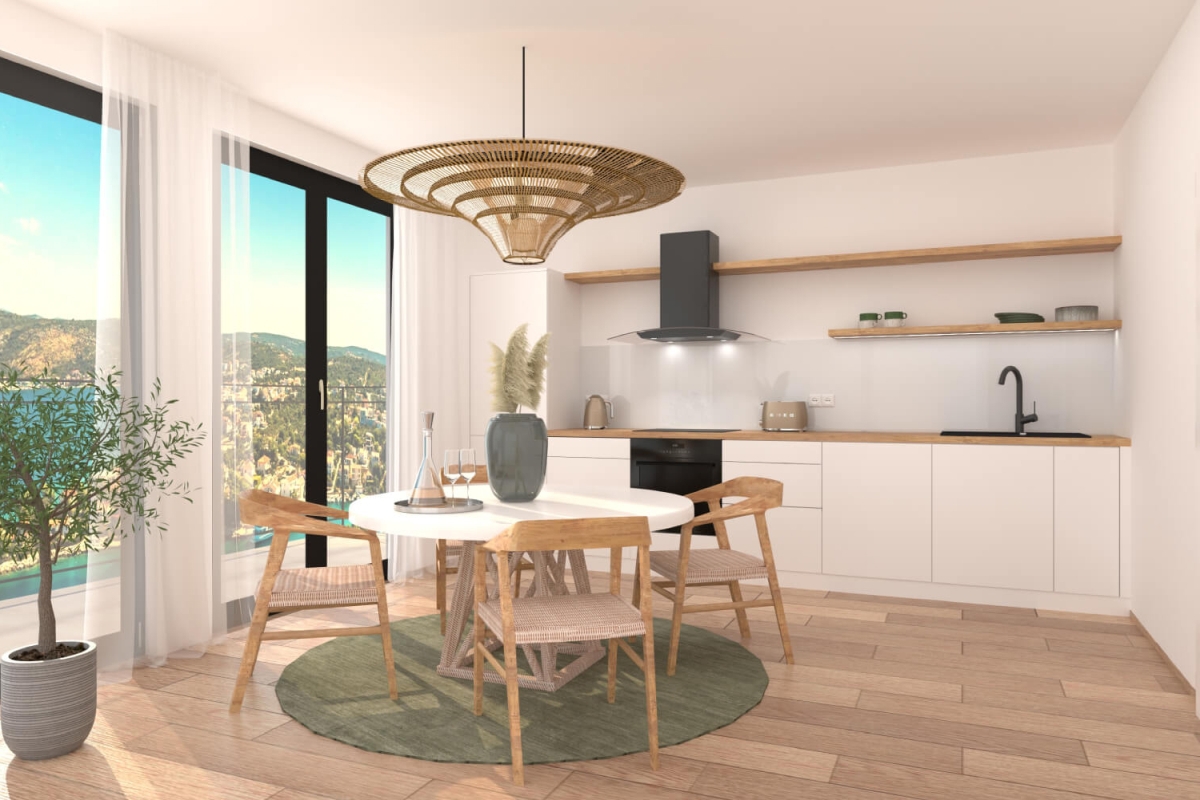 Appartamento con una camera da letto in un edificio di nuova costruzione con vista mare