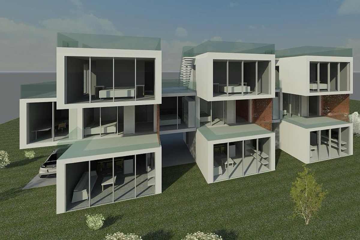 Moderna villa a schiera con vista mare