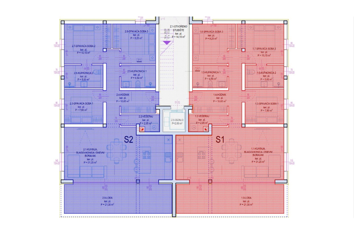 Appartamenti con tre camere da letto in un edificio di nuova costruzione con vista mare