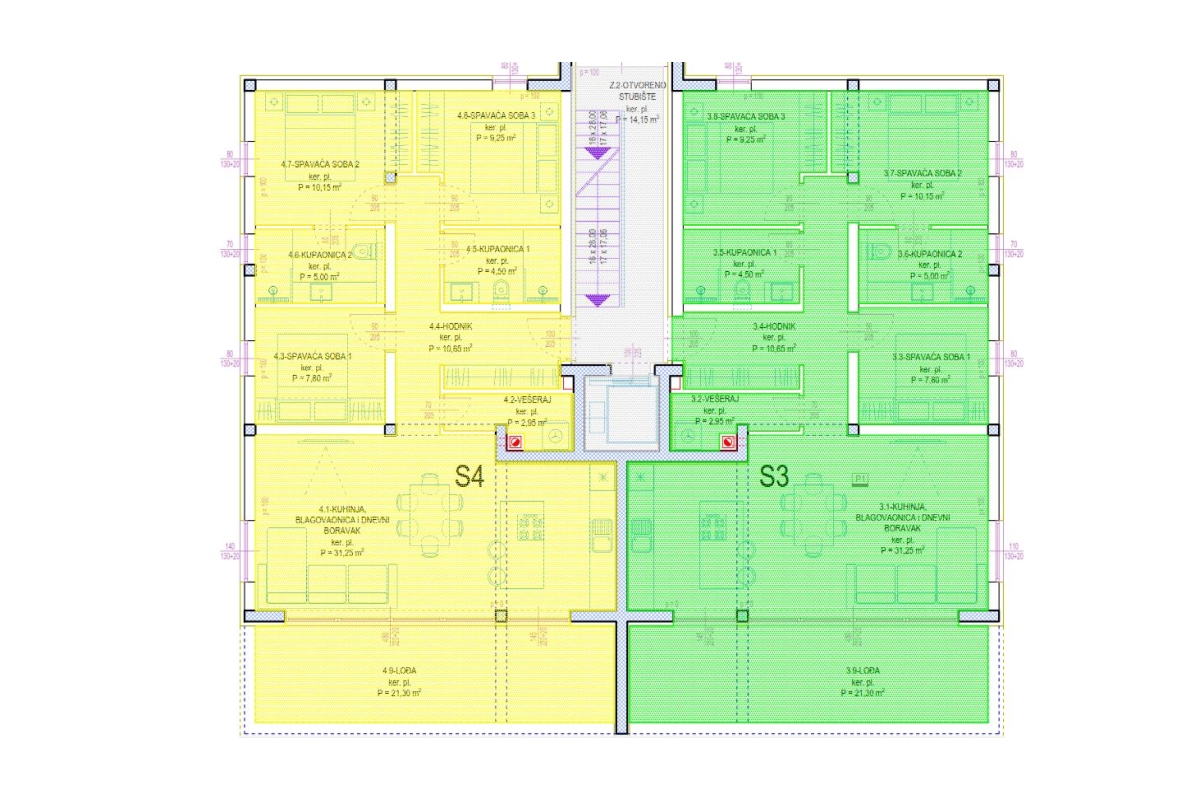 Appartamenti con tre camere da letto in un edificio di nuova costruzione con vista mare