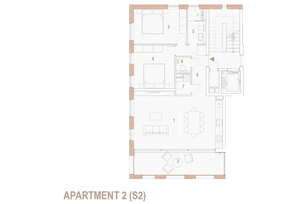 Moderno appartamento con due camere da letto e vista mare