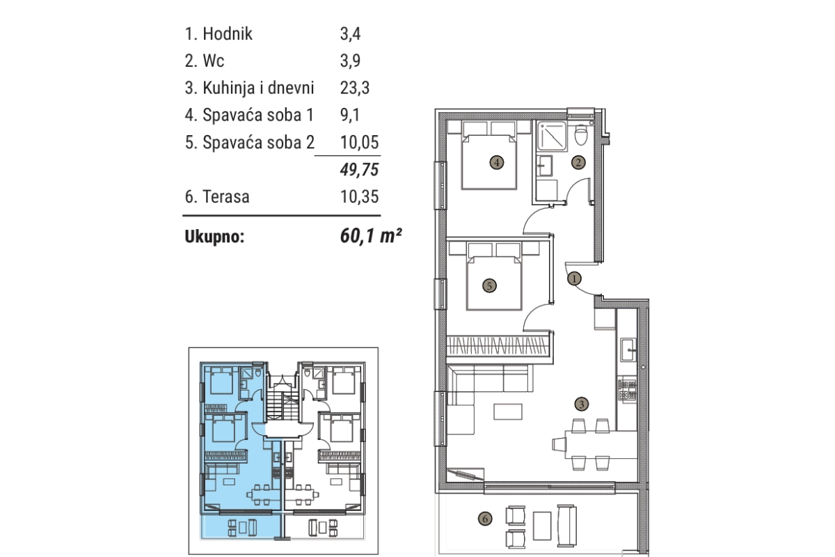 Confortevole appartamento con due camere da letto in ottima posizione