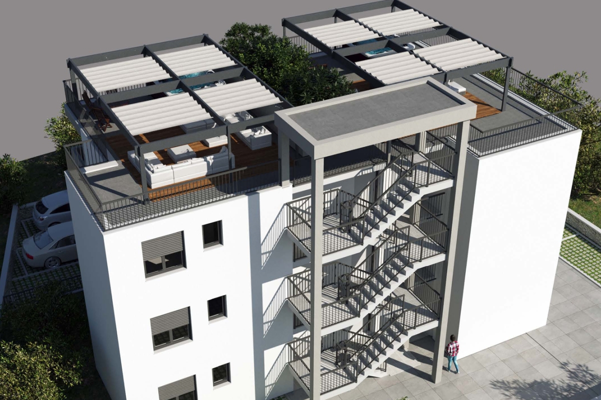 Attico con due camere da letto, terrazza sul tetto e vista mare