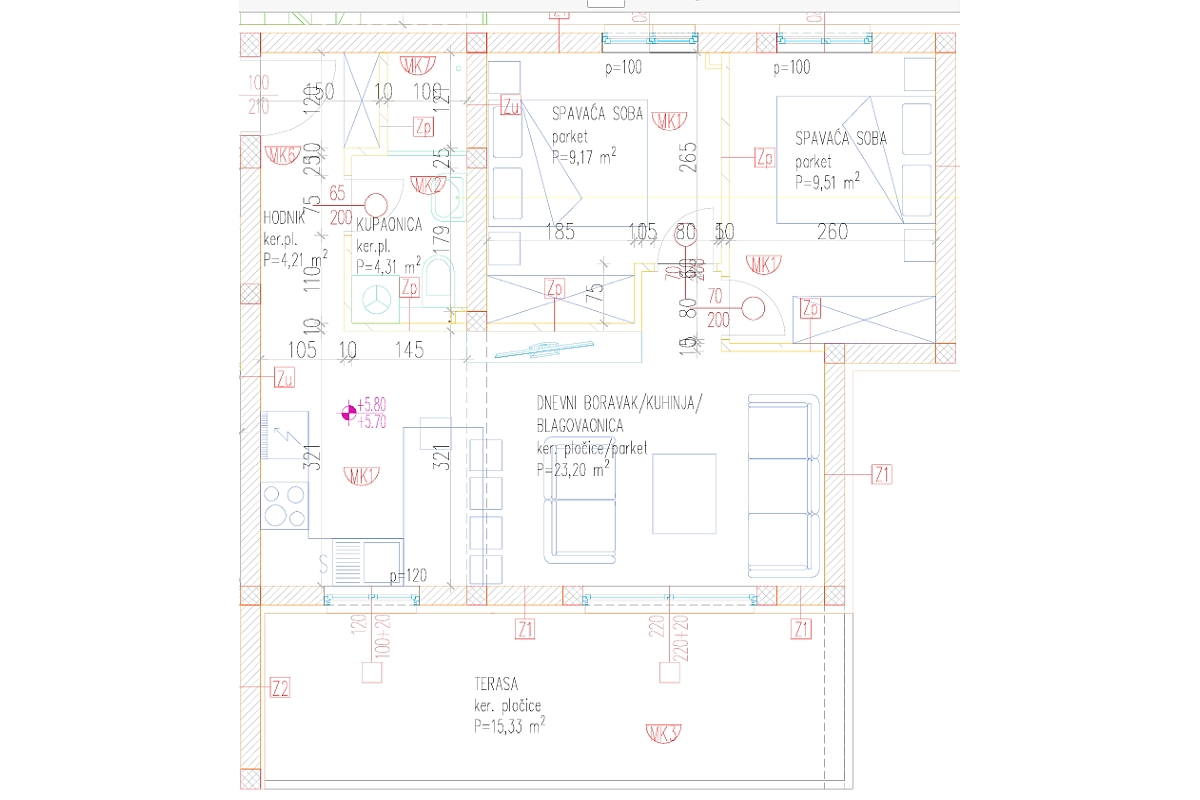 Attico con due camere da letto, terrazza sul tetto e vista mare