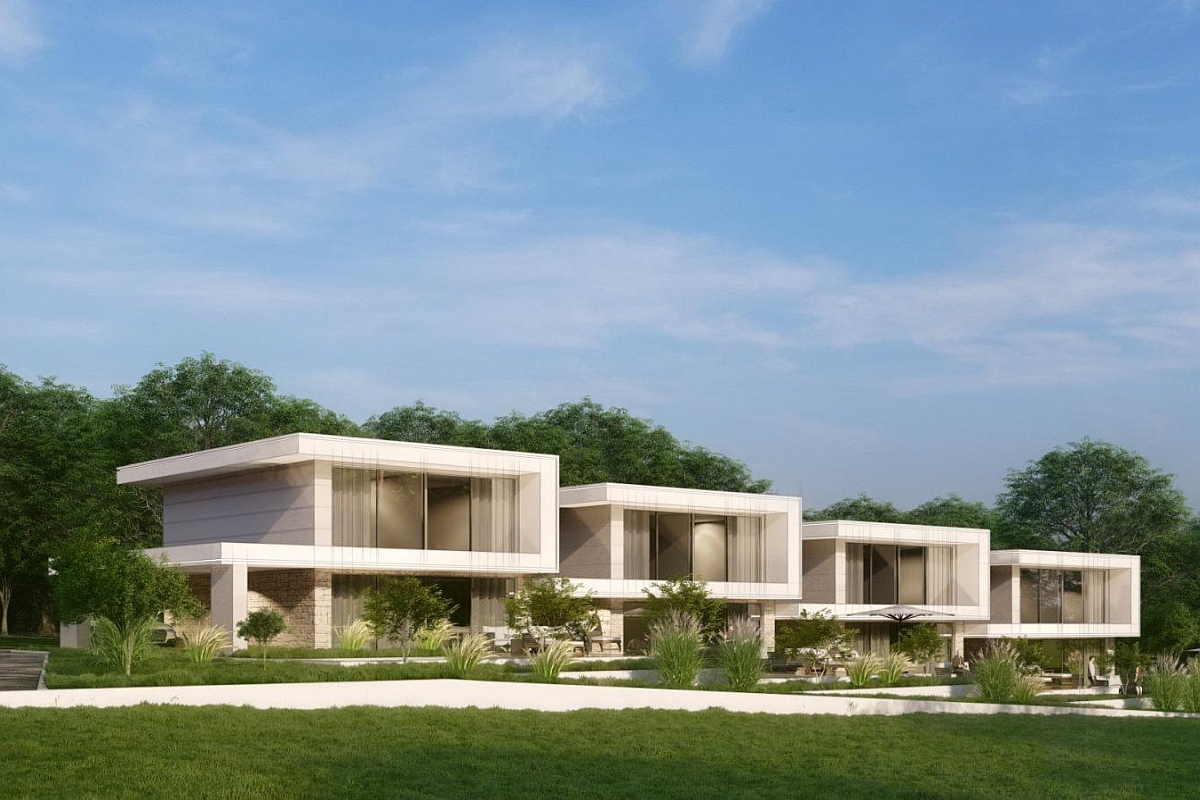 Nuovo edificio moderno con piscina e vista mare