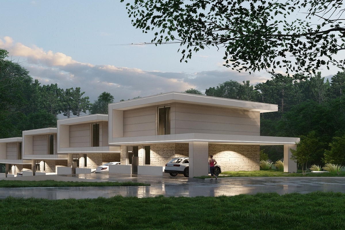 Nuovo edificio moderno con piscina e vista mare