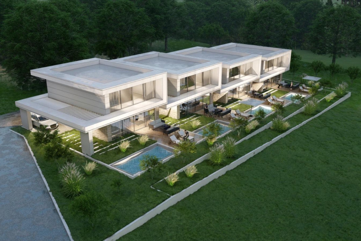 Nuovo edificio moderno con piscina e vista mare