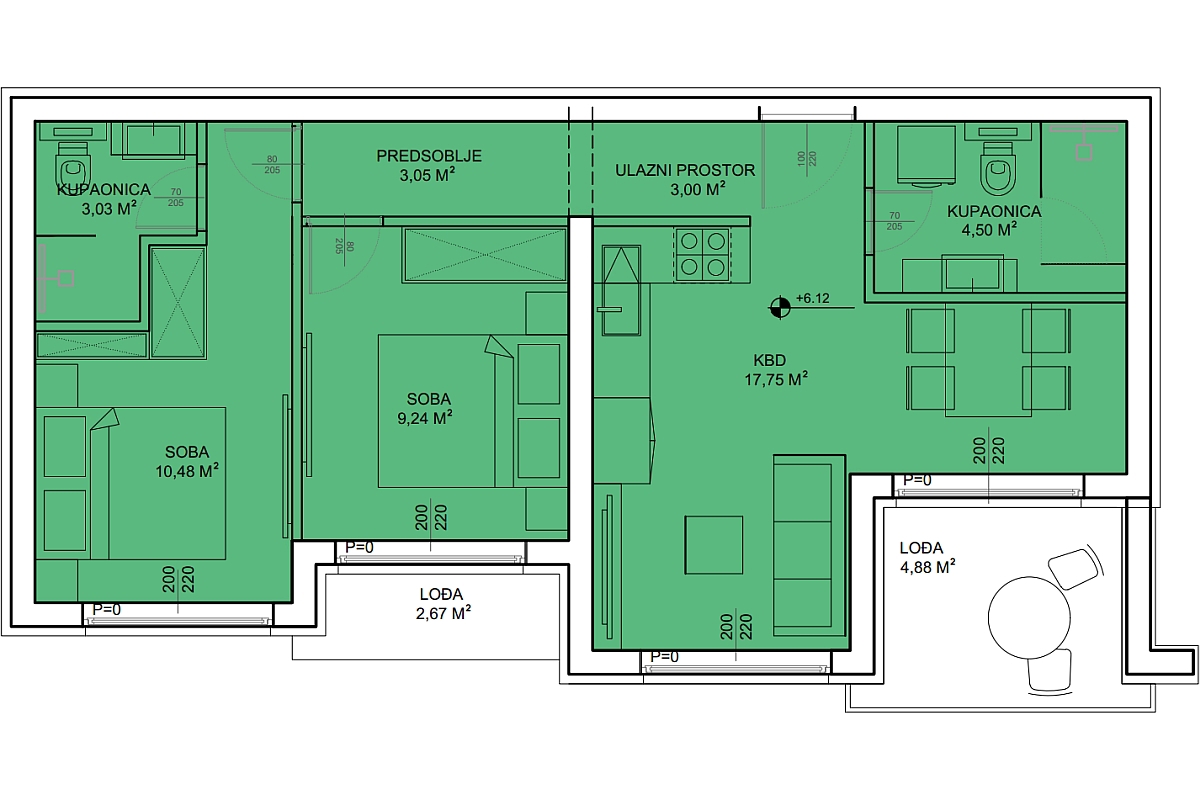 Appartamento con due camere da letto e terrazza sul tetto