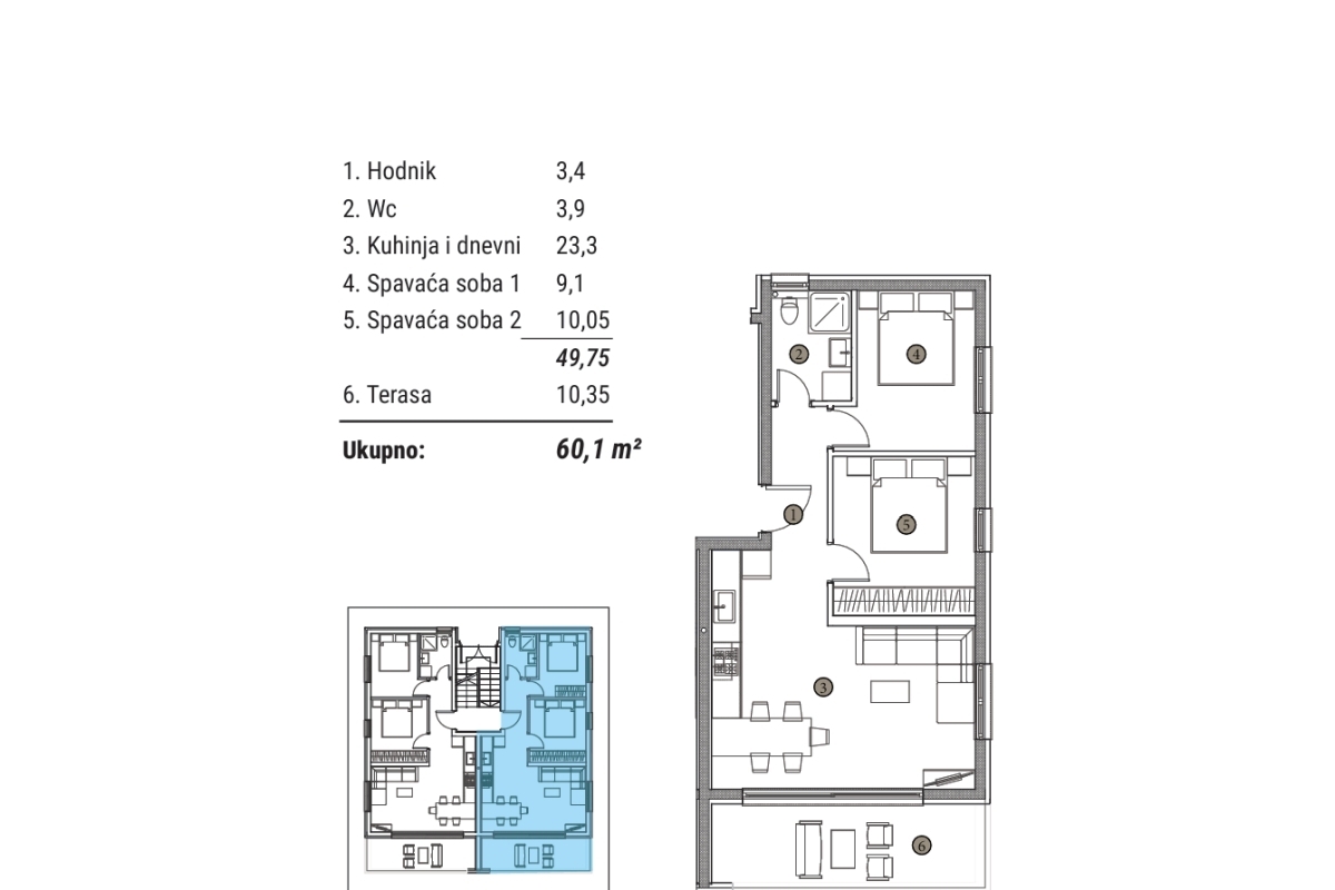 Moderno appartamento con due camere da letto e vista mare