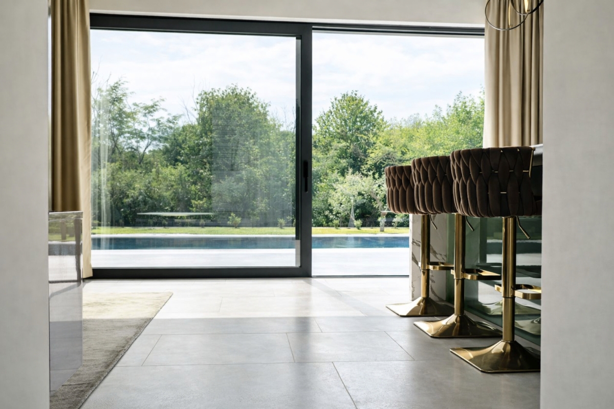 Villa moderna con due unità abitative, piscina e accesso chiuso