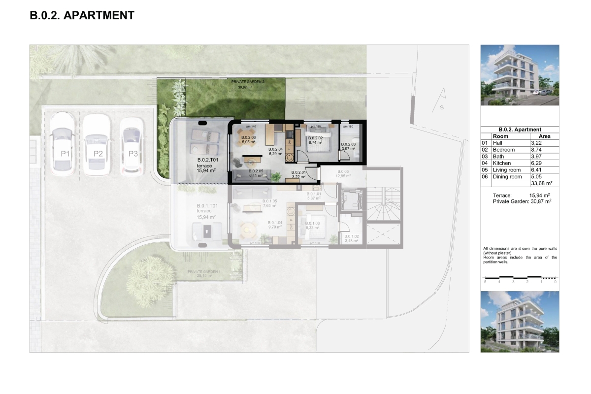 Appartamento moderno con giardino in un nuovo edificio in seconda fila sul mare